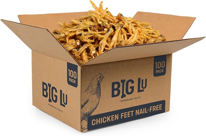 Big Lu – Nail-Free Chicken Feet Dog Chews, (100-Pack) | 100% Natural Single-Ingredient Treats, Rawhide-Free, Long-Lasting, Rich in Glucosamine and Chondroitin for Joint Health