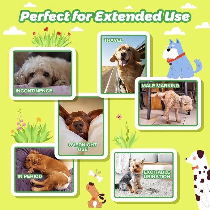 Dono Dog Diaper Liners for Male and Female Dogs, Super Absorbent Booster Pads, 150ct Disposable Doggie Diaper Inserts Fit Reusable Male Belly Bands, Wraps, Washable Period Panties (Long)