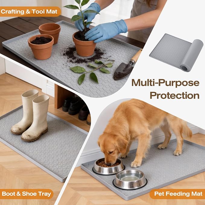 TRZZ Silicone Waterproof Under Sink Mat 28" x 19", Drip Tray and Cabinet Liner for Kitchen and Bathroom, Prevents Water Damage and Organizes Cabinets (Grey)