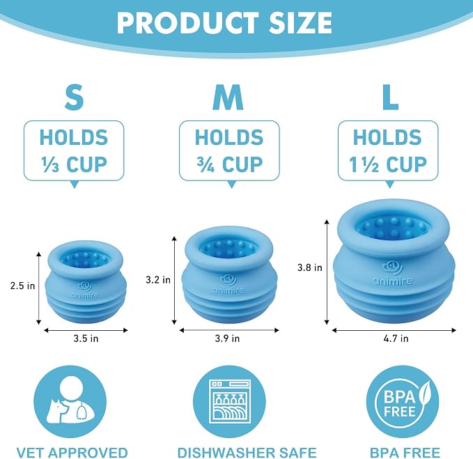 Treat Dispensing Dog Toy, Long-Lasting Interactive Puzzle Toys for Dogs, Stuffable Dog Enrichment Frozen Lick Treat Toy for Boredom, BPA Free Silicone Fetch Catch Chew Toy (Light Blue,L)