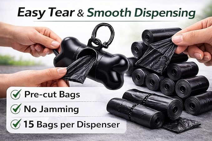 Dog Poop Bag Holder For Leash With Safety Lock,Stand-Sized Dog Poop Bag Dispenser No Scented (1 Holder 15 Bags)