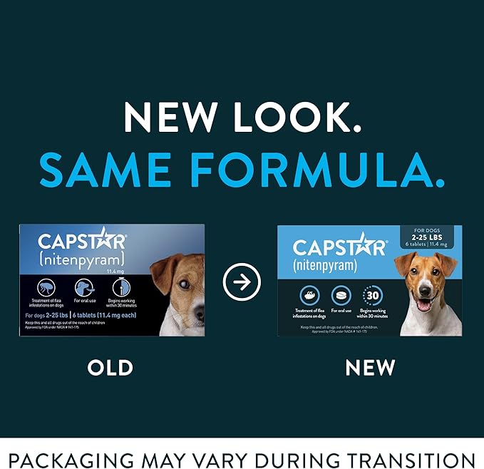 Capstar (Nitenpyram) Fast-Acting Oral Flea Treatment for Dogs 2-25 Lbs, Vet-Recommended Medication Tablets, Flea Tablets for Dogs Start Killing in 30 Minutes, 12 Doses (Includes Two 6-Count Boxes)