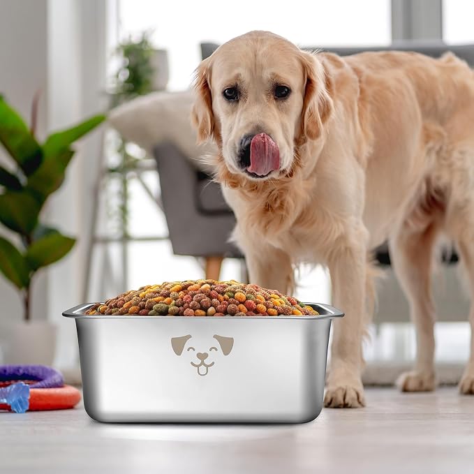 Sweetude 4 Pcs Stainless Steel Dog Bowls Bulk High Capacity Metal Dogs Food and Water Bowls for Large Dogs Pets(Silver,2.64 Gallon)