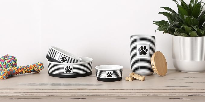 Bone Dry Paw & Patch Ceramic Pet Collection, Large Set, 7.5x2.4, Black, 2 Piece,5742