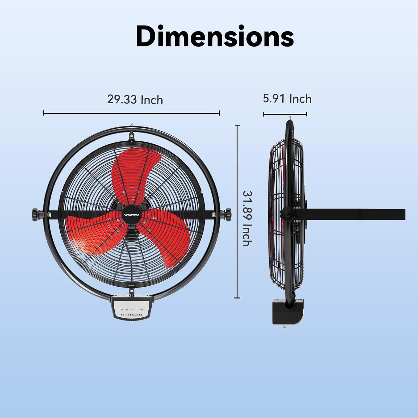 20 Inch Wall Metal Fan Pro Series Remote Control, High Velocity Wall Mount Fans for Commercial, Residential, Warehouse, Covered Patio, Shop, Garage, Barn 3 Speed 5200 CFM UL Safety Listed
