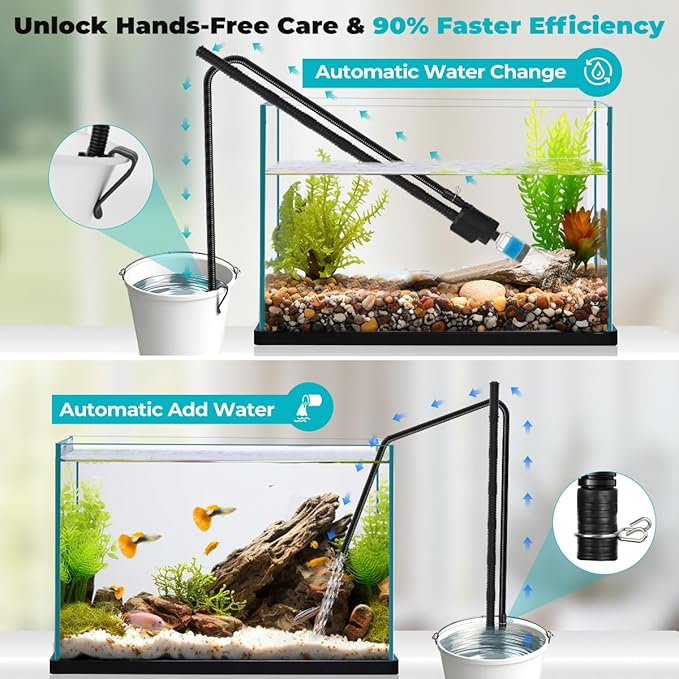 fishkeeper Electric Aquarium Gravel Cleaner, 8 in 1 Automatic Fish Tank Cleaner Kit Gravel Vacuum for Fish Tank, for Change Water/Wash Sand/Water Filter/Water Circulation (30W 480GPH)