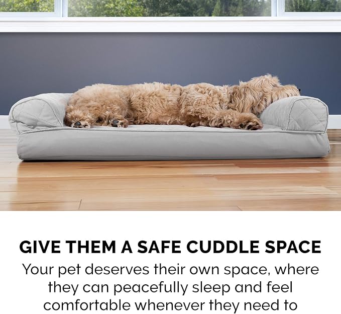 Furhaven Memory Foam Dog Bed for Large Dogs w/ Removable Bolsters & Washable Cover, For Dogs Up to 125 lbs - Quilted Sofa - Silver Gray, Jumbo Plus/XXL