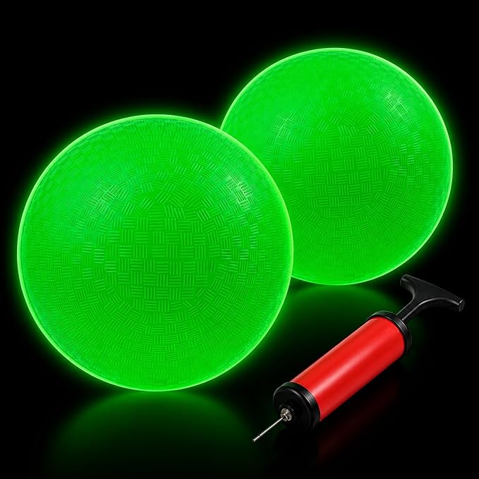 Hiboom Glow in The Dark Kickballs Dodgeballs, 8.5"/ 10"/ 6" Light up 4 Square Ball with Pump, No Battery Needed Playground Balls for Backyard School and Outdoor Night Activities