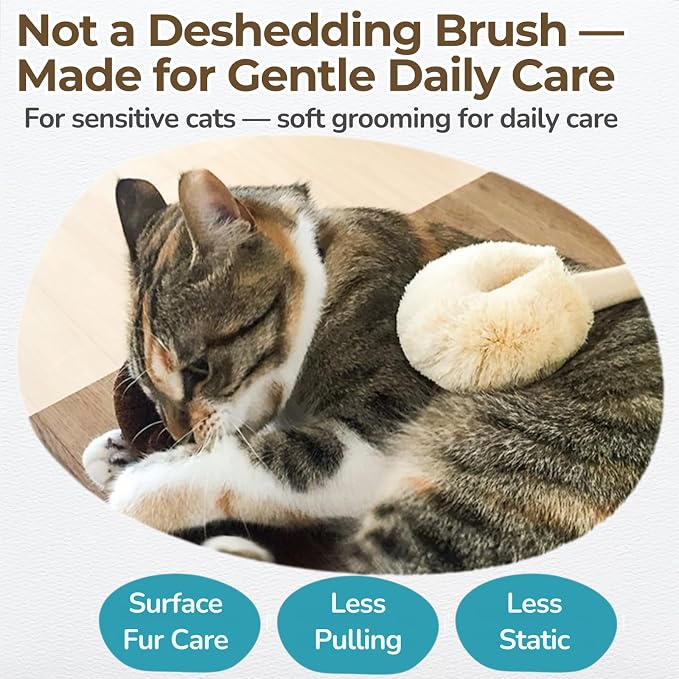 Wablade Cat Brush 7.9 Inch, Gentle Grooming Brush for Sensitive Cats & Kittens – Soft Grooming & Massage, Gently Removes Loose Surface Fur (Not a Deshedding Tool), Sisal, Made in Japan (Type-B)