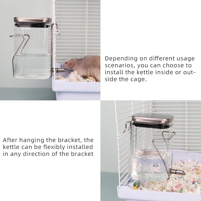 Rabbit Water Bottle, Guinea Pig No Drip Glass Water Dispenser Hanging on The Cage, Suitable for Ferrets, Hamsters, Guinea Pigs, Rats, Chinchillas