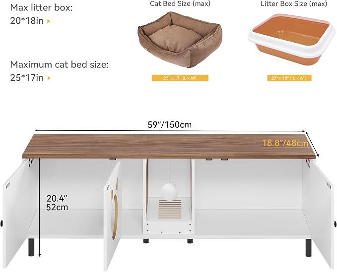 YITAHOME Cat Litter Box Enclosure, 59in Litter Box Furniture Hidden, Wooden Cat Washroom Furniture, Litterbox Furniture Hidden Fit Most of Litter Cabinet, End Table, Nightstand, Indoor Cabinet