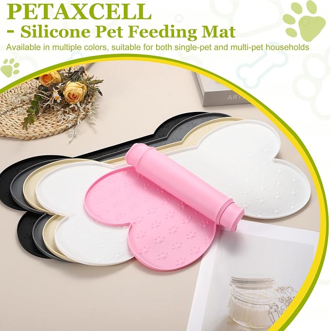 Dog Food Mat, 26x13 Inch Silicone Pet Feeding Mat Non-Slip Bone Shaped Waterproof Dog Water Bowl Tray Raised Edge Protects Floors (Gray), Intended for Pets Bowl/Fountain