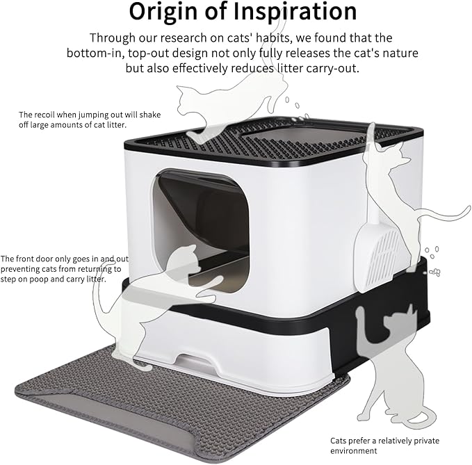RIZZARI Stainless Steel Cat Box: Black Large Capacity Enclosed Litter Pan with High Walls - Non-Stick Teflon Coating & Leak-Proof Drawer - Odor Control - Perfect for Bathroom Balcony
