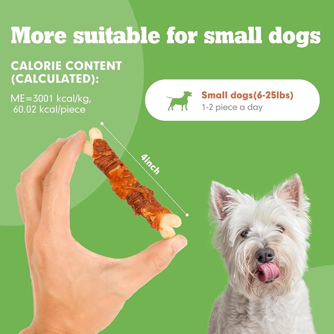 MON2SUN Chicken Jerky 14.11 oz for Small Medium and Large Dogs & 4 Inch Chicken and Duck Wrapped Calcium Bones 15 Count for Small Dogs