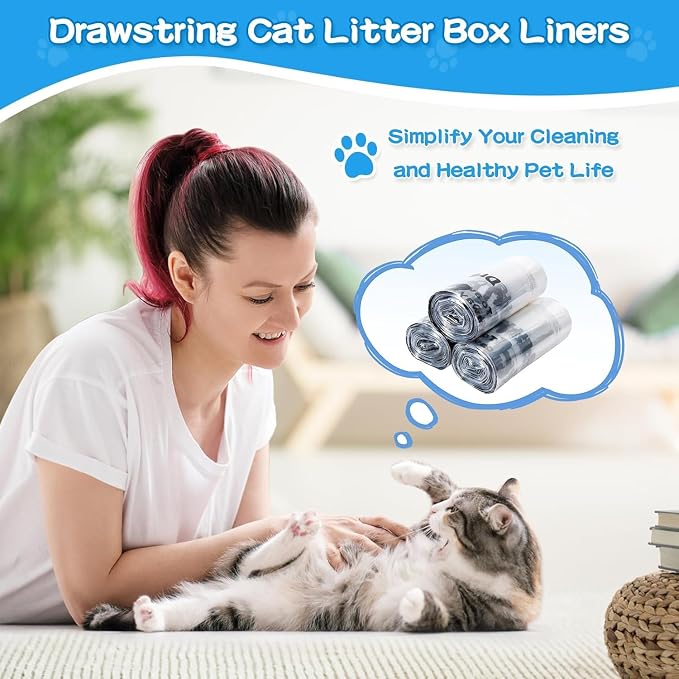 Litter Box Liners 100 Count - Compatible with Litter Robot 4 & 3, Leak-Proof Drawstring Waste Bags, Pre-Separated Clear Design (25.8" x 21"), Odor Control