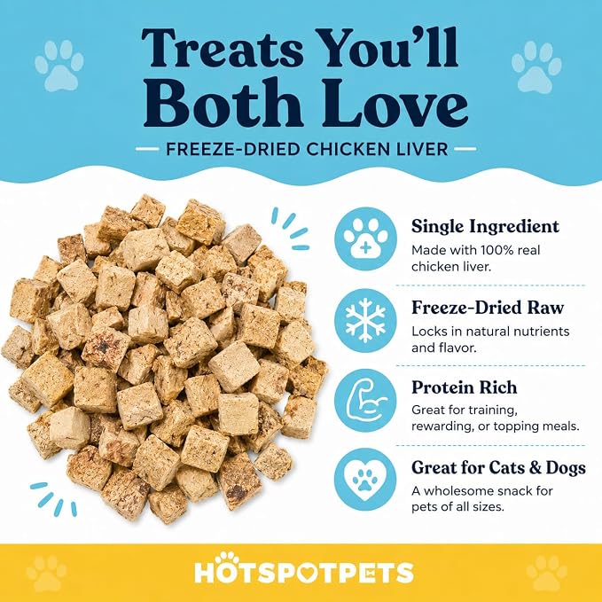 hotspot pets Freeze Dried Chicken Liver Treats for Cats & Dogs -1LB Big Bag~300pcs -Made in USA- Single Ingredient All Natural, Grain-Free - Perfect for Training, Food Topper or Snack