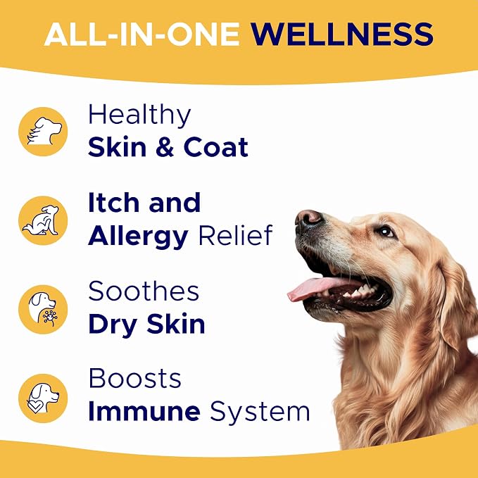 Omega 3 Fish Oil for Dogs (180Ct) - Skin&Coat Chews - Dry & Itchy Skin Relief + Allergy Support - Shiny Coat - EPA&DHA Fatty Acids - Salmon Oil Chews Promotes Heart, Hip & Joint Support