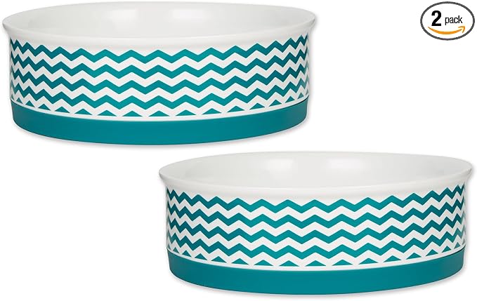 Bone Dry Ceramic Pet Collection Chevron, Large Set, 7.5x2.4, Teal, 2 Piece