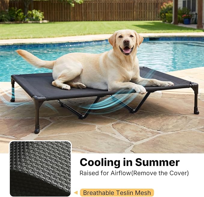 Veehoo Orthopedic Elevated Dog Bed with Fluffy Plush Bolster Cushion, Indoor Raised Dog Beds for Large Dogs, Soft Pet Sofa Cot with Removable Washable Mat, No-Slip Feet, 59 x 37 inches, Cream White