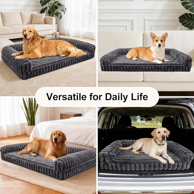 Waterproof Orthopedic Dog Bed for Medium Dogs, Medium Non-Slip Pet Beds with Sides, Egg-Crate Memory Foam Dog Couch for Crate Removable Washable Cover, Grey