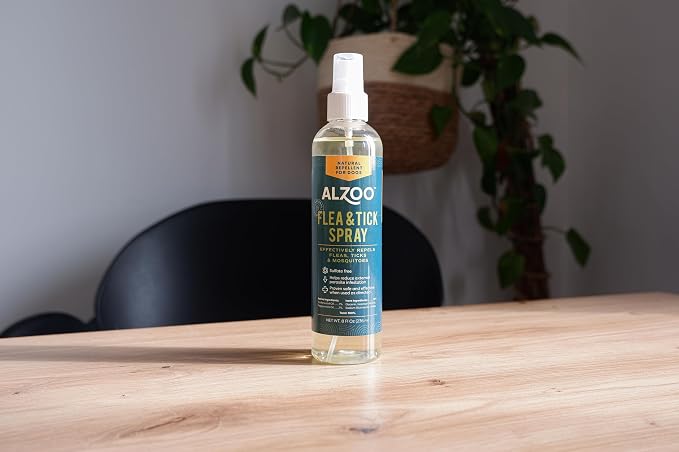ALZOO Flea & Tick Dog Collar and 8 Fl. Oz. Flea & Tick Repellent Spray for Dogs, Medium-Sized Dogs: 16-40 lbs, 100% Plant-Based Active Ingredients
