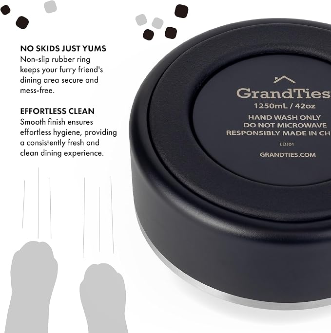 GrandTies Stainless Steel Dog Bowl | Engraved Reusable BPA-Free Insulated Cat & Dog Bowls | Large Heavy Duty Non Skid Spill Proof Bowl | Outdoor Dog Water Bowl (64oz, Midnight Black)