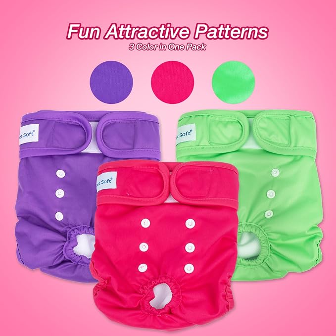 Pet Soft Washable Female Diapers (3 Pack) Female Dog Diapers, Comfort Reusable Doggy Diaper for Girl Dog in Period Heat (Classy, XS)
