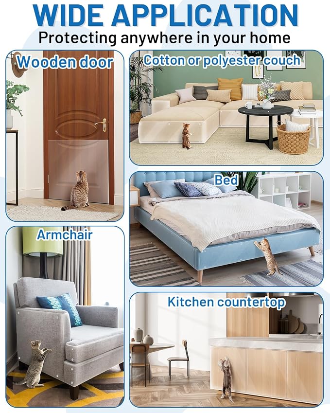 Anti Cat Scratch Furniture Protector,Clear Self-Adhesive Furniture Protectors for Apply Scratching Deterrent and Shield for Sofa Corners, Walls, Doors with 30 Twist Pins(118in x 7.9in)