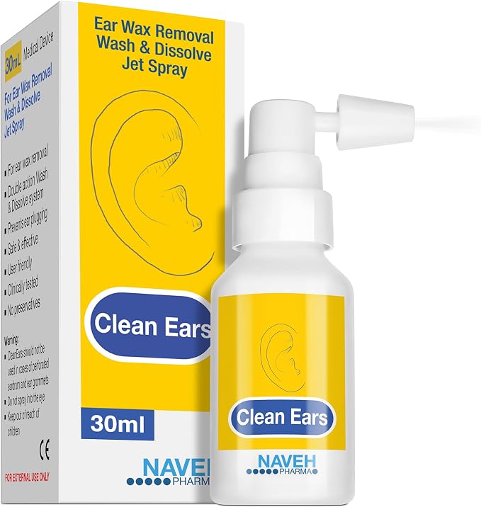 NAVEH PHARMA® CleanEars Ear Wax Removal Spray — Gentle Earwax Softening Spray for Adults, Easy-to-Use Alternative to Mineral Oil, Refreshing Spearmint Aroma, 1 fl oz