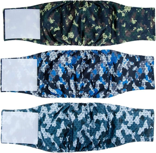 Pet Soft Dog Belly Band - 3 Packs Reusable Dog Diapers Male Doggy Diapers Wraps - Washable Dogs Belly Bands for Male Dogs (Army, XL)