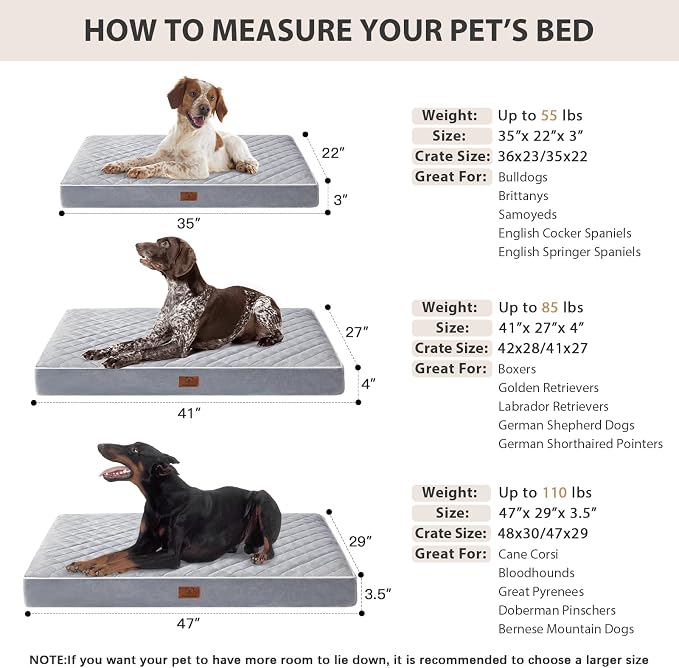 WNPETHOME Orthopedic XL Dog Bed for Crate, Waterproof Extra Large Dogs Bed with Removable Washable Cover, Multi-Needle Quilting Dogs Crate Bed
