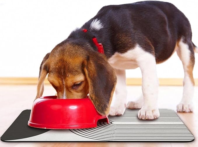 Dog Food Mats,Cat Absorbent Water Bowl Feeding Mats Pet Placemats for Food and Water Black Bohemia 17 * 30 inch