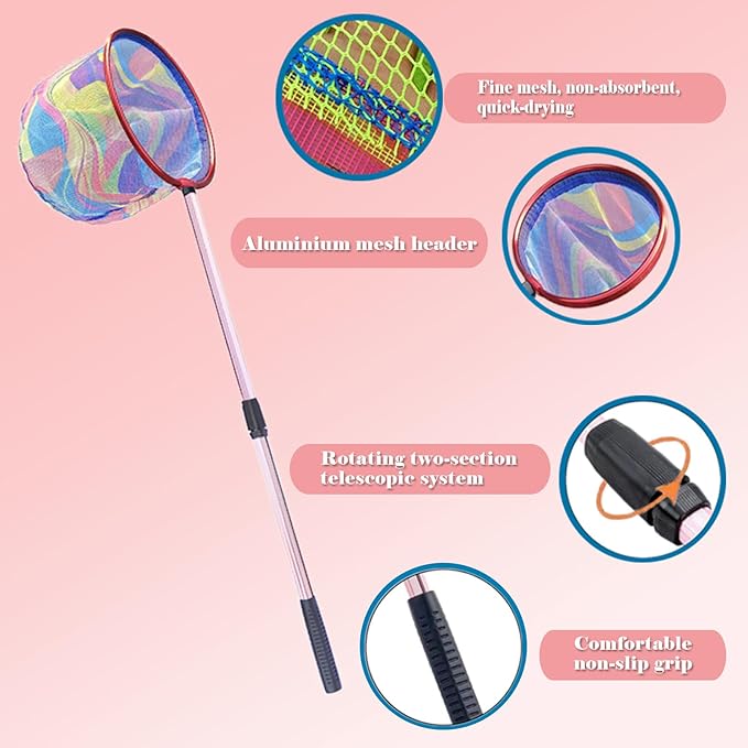 Fishing Nets with Bucket Fishing Retractable Landing Net Lightweight Aluminum Pole with Non-Slip Handle for Catch and Release and Release Frogs Butterfly Youth Outdoor