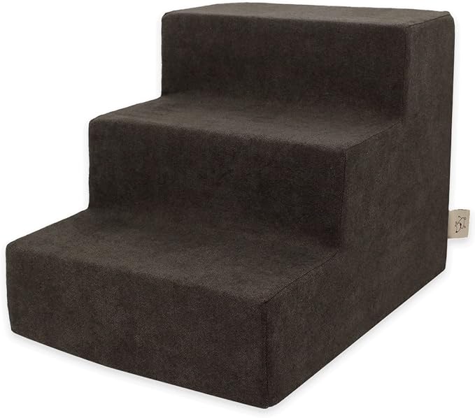 Best Pet Supplies Dog Stairs & Steps - Foam Steps for Small Dogs & Cats, Non-Slip Indoor Balanced Pet Step Support, Dog Ramp, No Assembly, Dark Brown, 3-Step (13.5-inch Height)