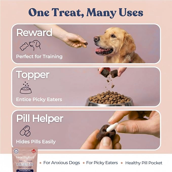healthybud Calming Aid, Natural Duck Dog Treats & Toppers for Stress Relief - Dog Separation Anxiety, Stress Reduction, Aggression Relief - Support Calm, Immunity Health (4.6 Ounces)