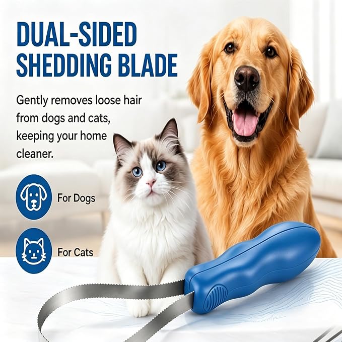 Dual Sided Shedding Blade for Dogs Cats Brush Horse, 2-in-1 Stainless Steel Deshedding Tool for Heavy Shedding, Pet Grooming Brush Removes Loose Hair Undercoat with Ergonomic Grip (4b)