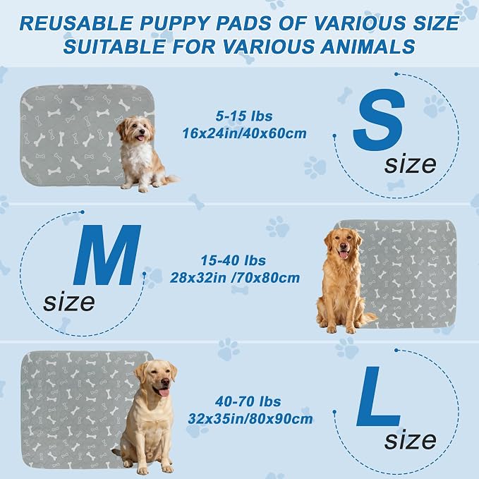 Unique Bargains Washable Pee Pads for Dogs, Reusable & Leak-Proof, Puppy Pad for Pet Training, Crate, Car, Small, Gray
