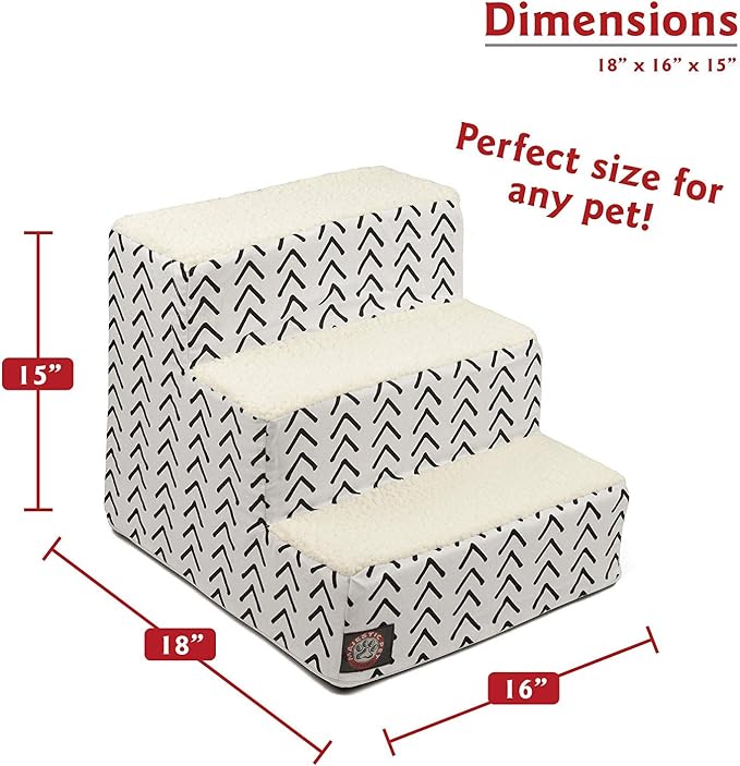 Majestic Pet 3 Step Portable Dog Stairs for Small Dogs to get on Bed Supports 250 lbs or Less – Dog Steps for High Bed with Machine Washable Cover –Pet Stairs for Cats Boho Arrow White/Black