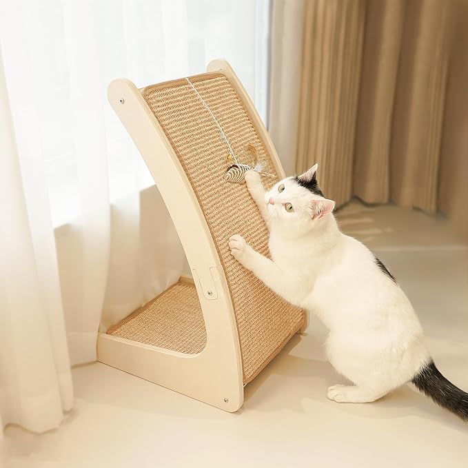PETKARAY Cat Scratcher, Sisal Cat Scratch Pad, Curved Scratching Board for Indoor Kitty, Floor Mounted Scratcher with Mouse Toy Catnip