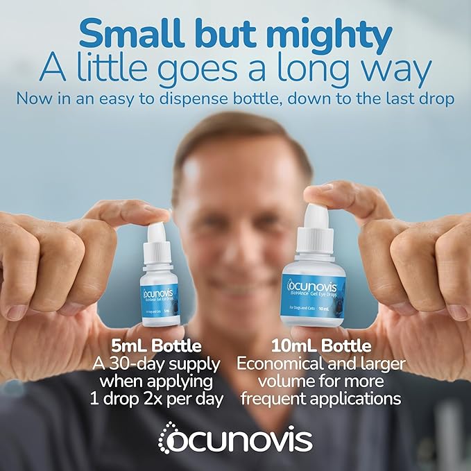 Sentrx - Ocunovis Gel Eye Drops for Dogs and Cats with Dry Eyes, Hydrating Cat and Dog Eye Drops with Hyaluronic Acid, Non-Blurring and Non-Stinging Artificial Tears, 5 ml, 6 Pack