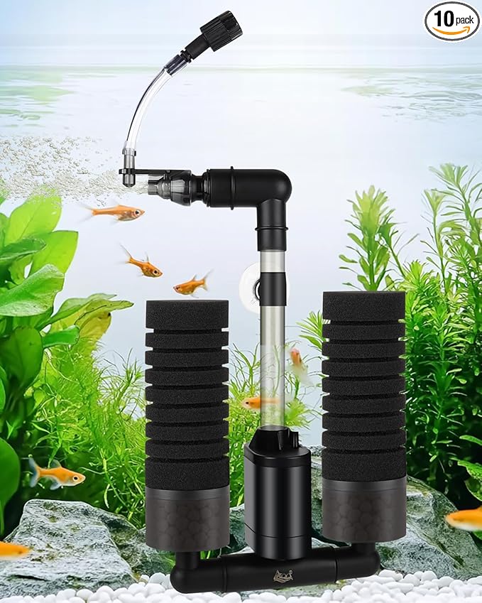 AQQA USB Electric Sponge Filter for Aquarium, No Air Pump Needed Submersible Fish Tank Filter with Bio Ceramic Media & 110V Adapter, Quiet 360° Rotatable Outflow for Betta Shrimp Fry Breeding Tank