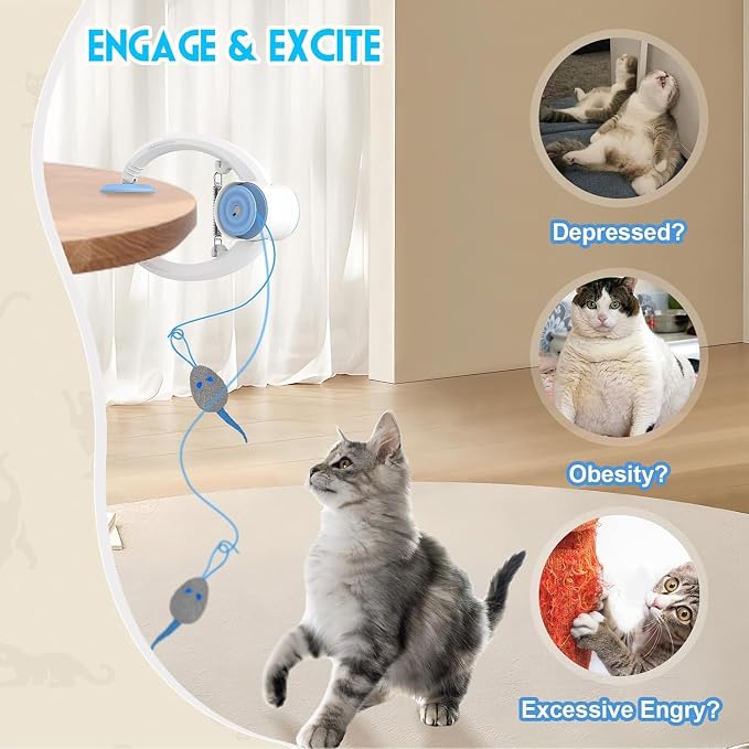 Automatic Cat Toy for Indoor Cats, Smart Door Frame Hanging Interactive Cat Toy, USB Rechargeable Self Play Cat Teaser with Elastic Rope, Jumping Swing Catching Exercise Toy
