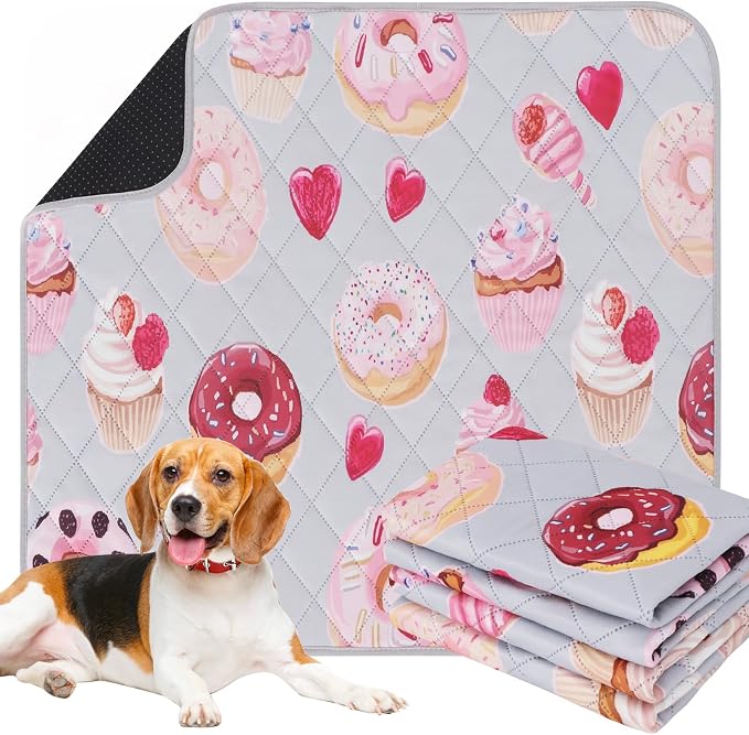 IEUUMLER Washable Pee Pads for Dogs, 2 Pack Cake Pattern Reusable Waterproof Puppy Potty Pads, Non-Slip Absorbent Pet Training Pads for Playpen Crate Bed EU015 Grey Cake, 36x31