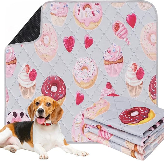 IEUUMLER Washable Pee Pads for Dogs, 2 Pack Cake Pattern Reusable Waterproof Puppy Potty Pads, Non-Slip Absorbent Pet Training Pads for Playpen Crate Bed EU015 Grey Cake, 36x31
