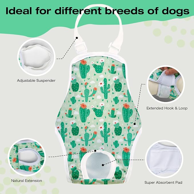 3 Pack Washable Female Dog Diapers with Adjustable Suspender, Reusable Sanitary Panties for Dogs in Heat, Leak-Proof Design for Small Dogs