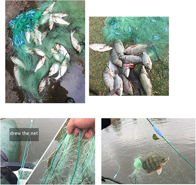 Depth 16ft Anti-Winding 3 Layers Fishing Net Wrapped Rope Lead Sinker Length 262ft Gill Net for Fishing Survival