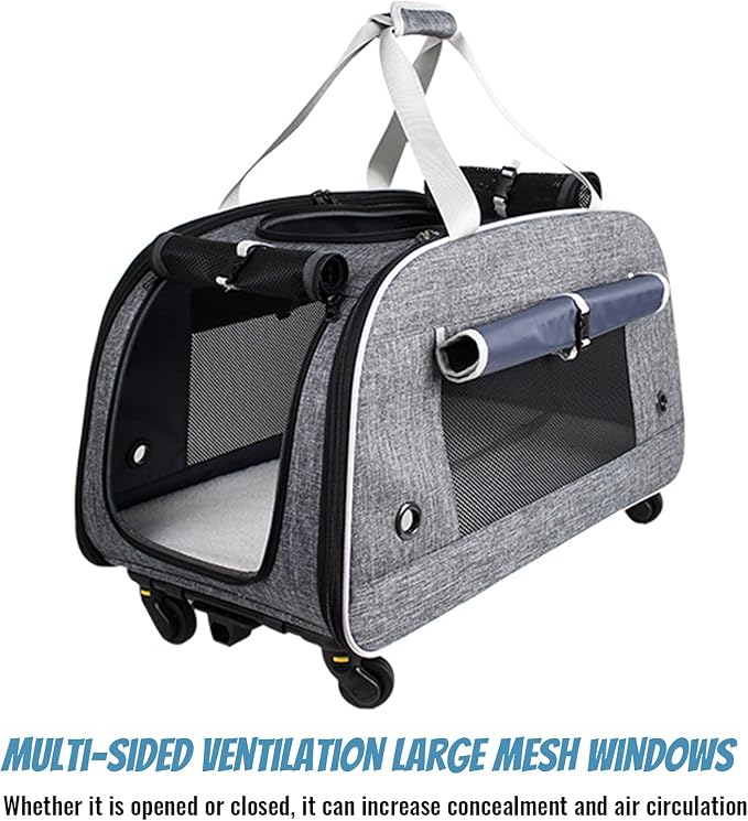 Pet Carrier with Wheels, Dog Rolling Travel Carrier Cat Carrier,Soft Sided,Small Dog and Cat Carrying Bag with Telescopic Walking Handle for Cats Dogs Rabbits Kittens Puppies