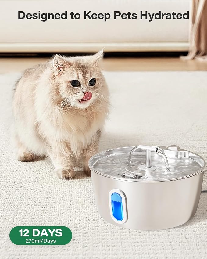 DIANU Official Cat Water Fountain Replacement Filters & Pre-Filter Sponges for 3.2L/108oz Stainless Steel Pet Fountain (Six Pack)