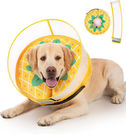 Inflatable Dog Cone Collar for Large Medium Small Dogs, Soft Dog Donut Collar Adjustable Recovery Cone for Pets After Surgery, Extra Enhanced Anti-Licking Guard Shield (Pineapple, Medium Plus)