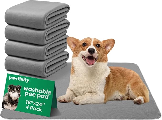 Pawfinity Large Washable Pee Pads for Dogs, Reusable Puppy Training Pad, Ultra-Soft, Absorbs 2X Faster & High-Capacity, Leakproof, Non-Slip, Waterproof Pet Mat for Floor, 34x36 inch, 4 Pack